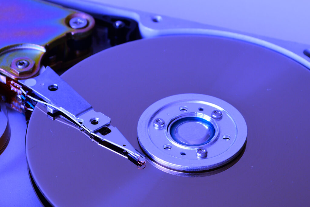 Closeup of a hard drive used to represent backup retention and recovery storage