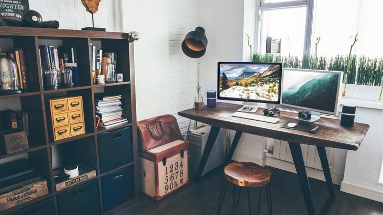 Office desk with computer setup